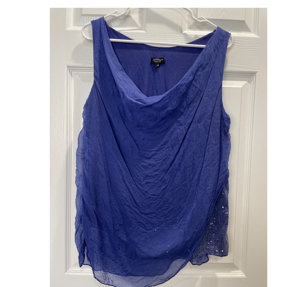 HTrend Silk Cowl Neck Sleeveless Sequin Tank Top Made in‎ Italy M
